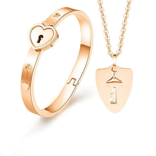Key To My Heart - Lock and Key Bracelet Necklace Set
